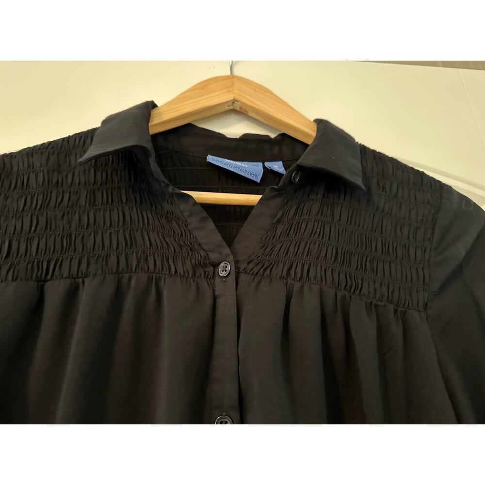 Simply Vera Wang Womens Smocked Shirt Dress Lightweight Size M Black witchy goth - Picture 4 of 15